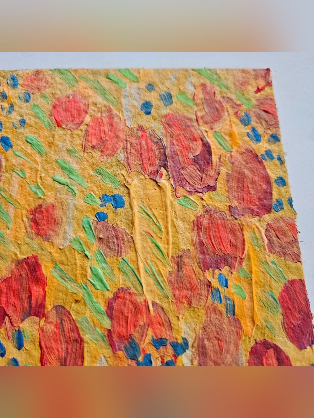 5"x7" original tulips flowers abstract painting red orange bright gallery Art - Picture 7 of 11